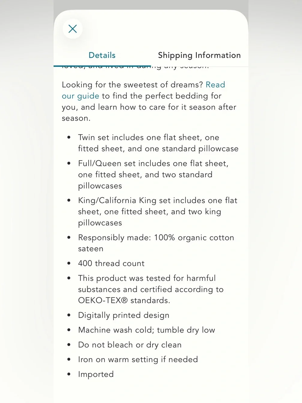 Anthropologie organic -sateen Sheets King